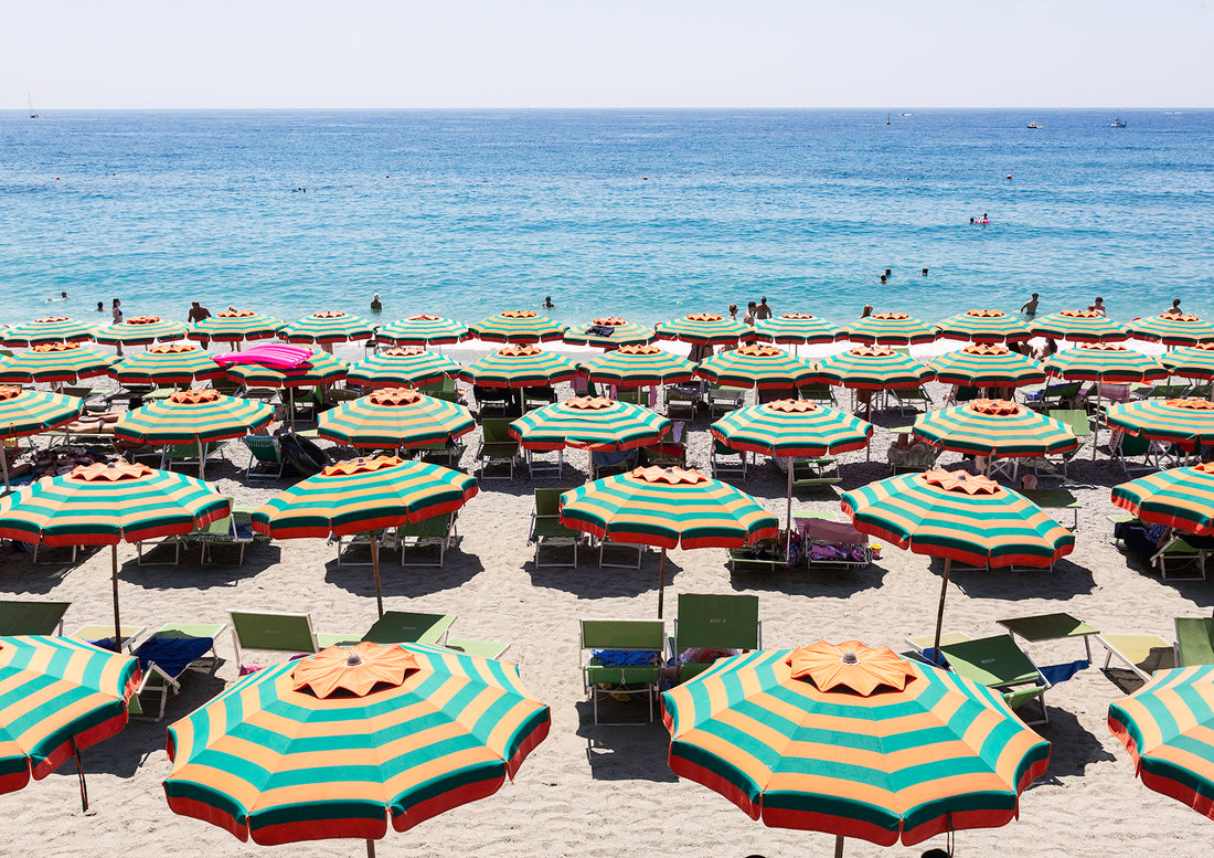 Italian Summer Stripes, Monterosso, Cinque Terre - Nostalgic Edit - Wall Art Print