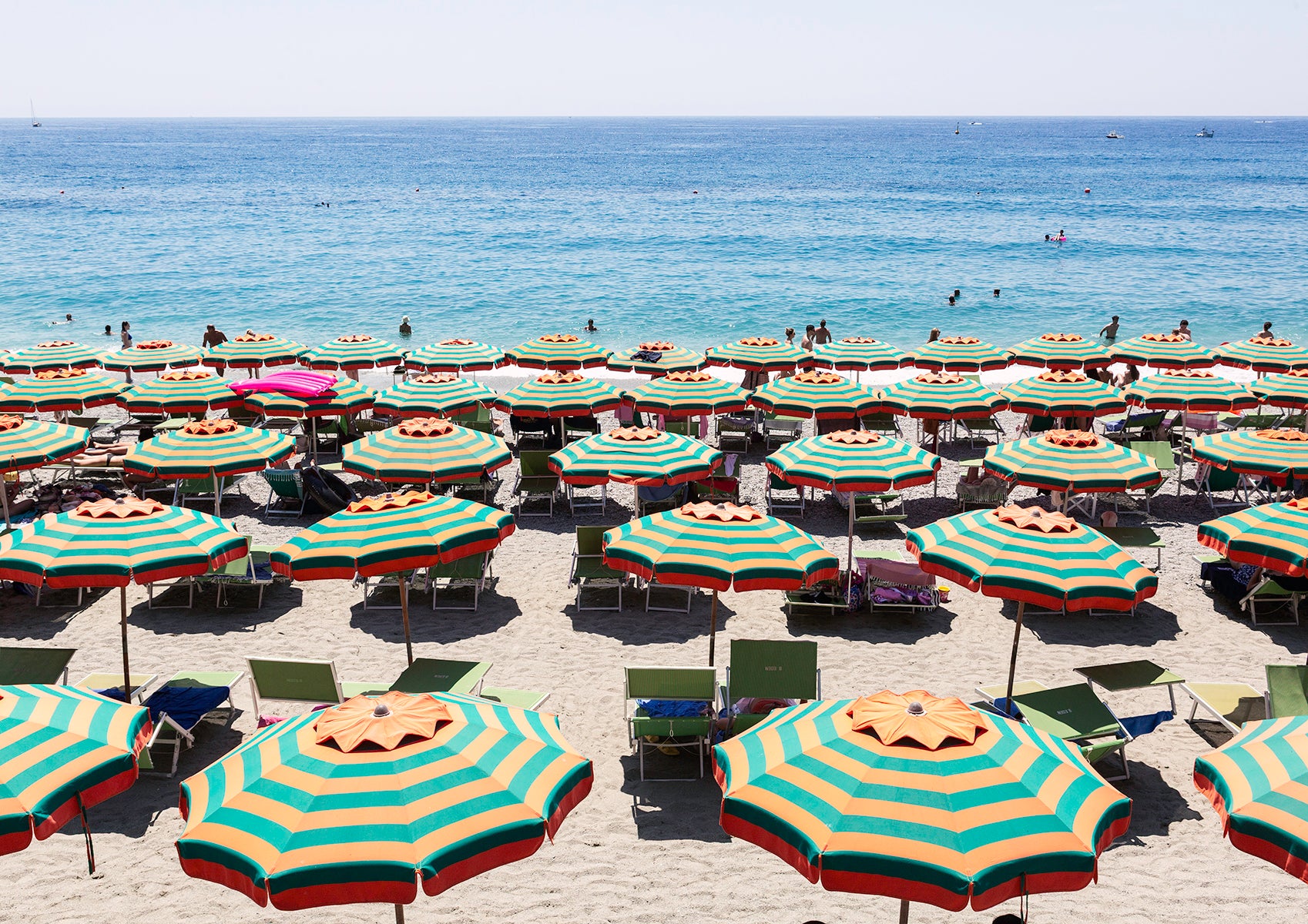 Italian Summer Stripes, Monterosso, Cinque Terre - Nostalgic Edit - Wall Art Print