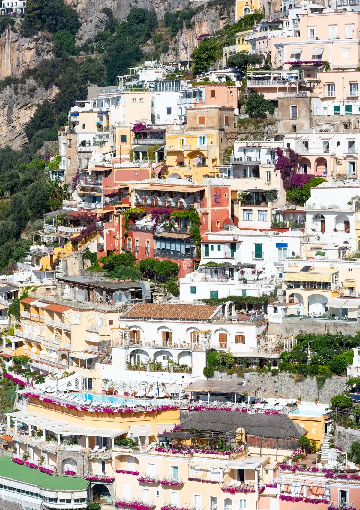 Hilly residential area with colorful houses in Positano, Italy