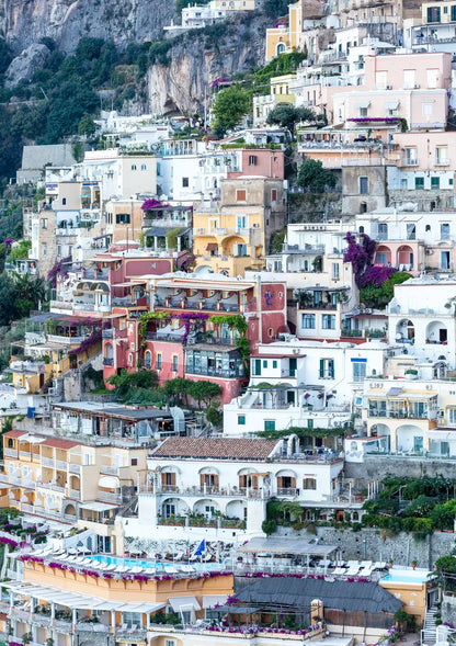 Hilly town with colorful buildings on a mountain side