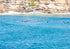 Surfers in the water with a rocky cliff in the background