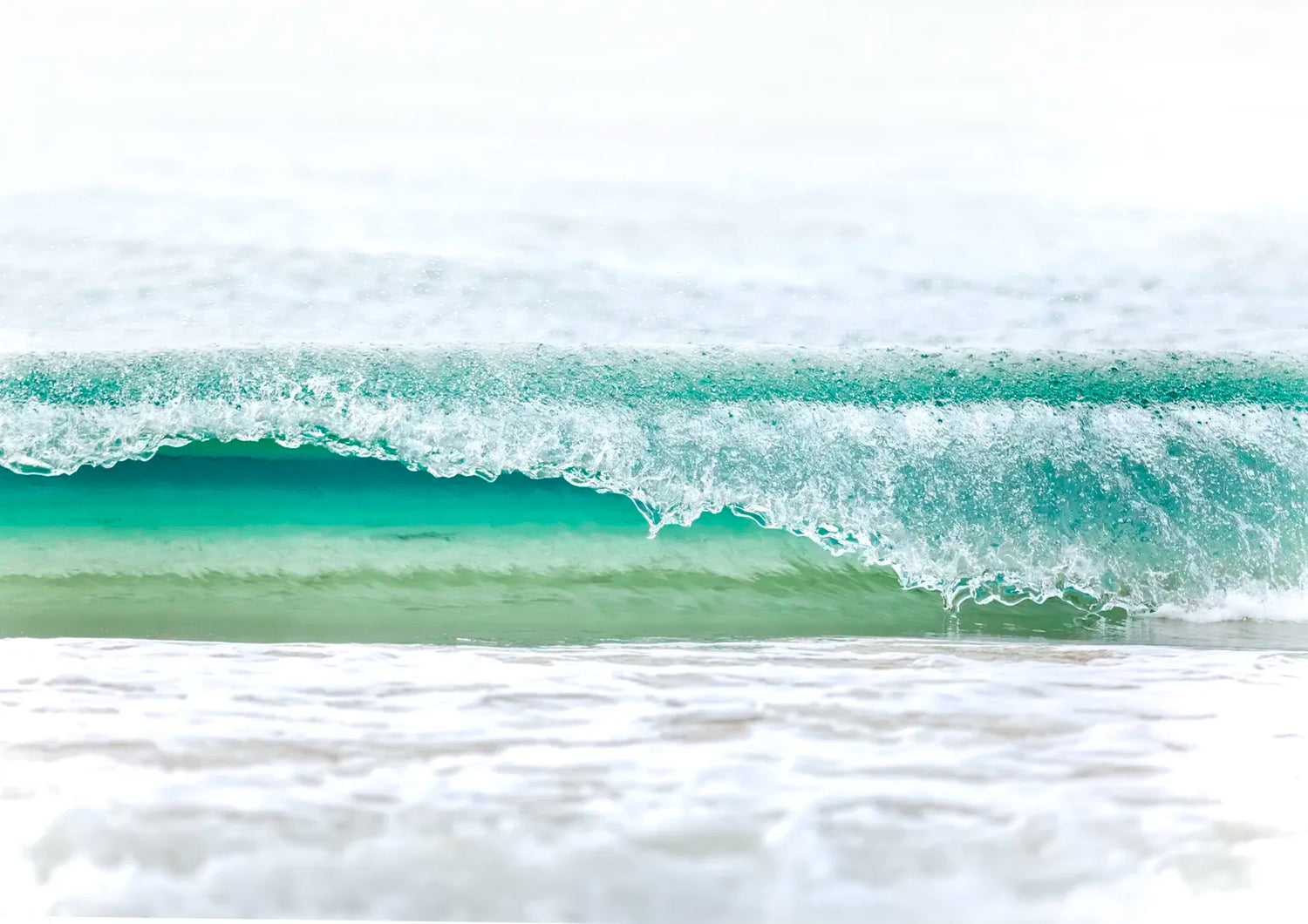 Close-up of a wave with white foam on a beach