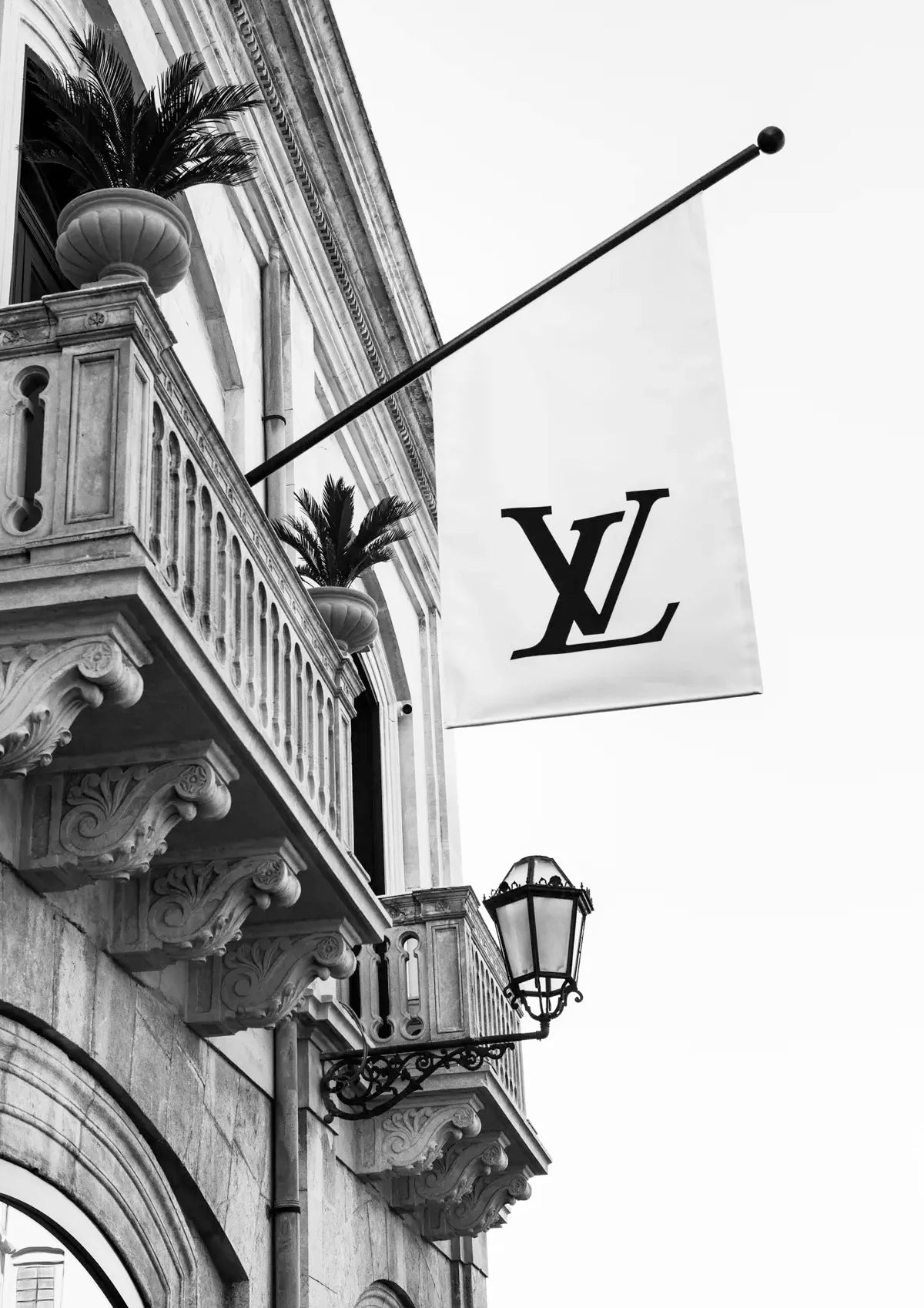 Louis Vuitton flag on a building facade