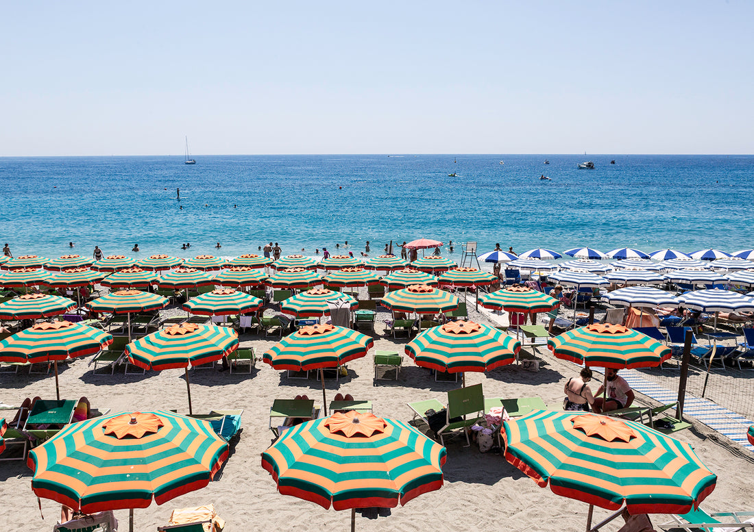 Monterosso Beach Umbrellas, Cinque Terre - Nostalgic Edit - Wall Art Print